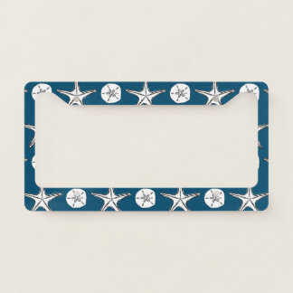 Starfish Sand Dollar Sketch Pattern License Plate Frame