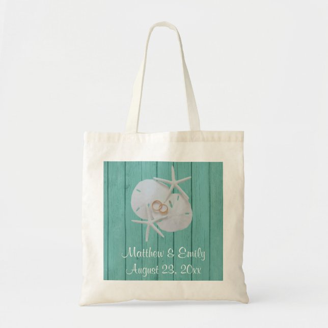 Starfish Sand Dollar Wedding Favor Tote Bags (Front)