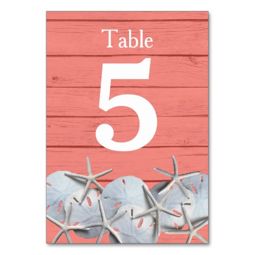 Starfish Sand Dollar Wedding Table Number Cards