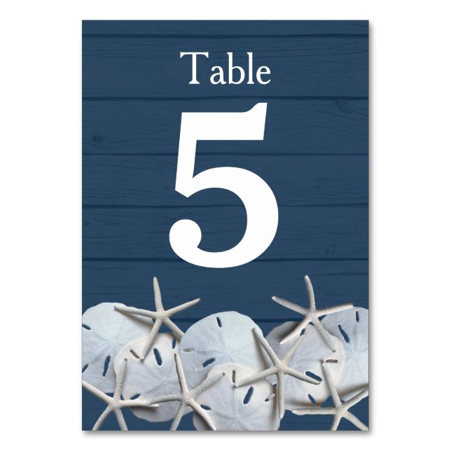 Starfish Sand Dollar Wedding Table Number Cards (Front)