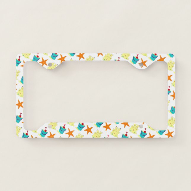 Starfish Sandcastle Beach Pail Summer Vacation Toy License Plate Frame (Front)