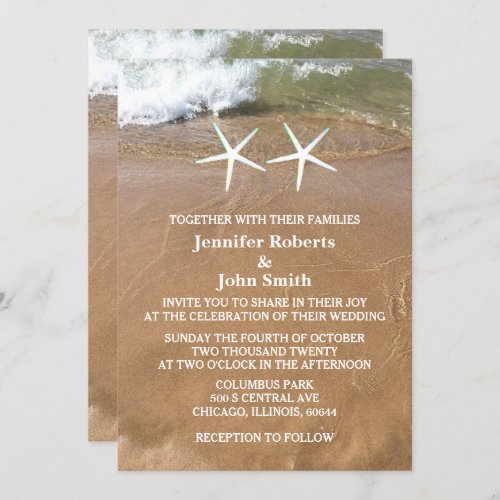 Starfish Sandy Beach Ocean Nautical Cute Wedding Invitation