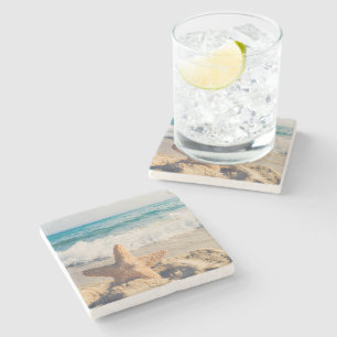 Starfish Sandy Beach Ocean Stone Coaster