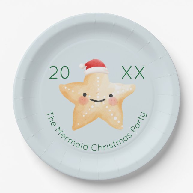 Starfish Santa Christmas Paper Plates (Front)
