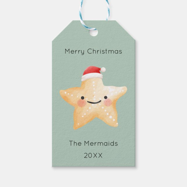 Starfish Santa Merry Christmas Gift Tags (Front)