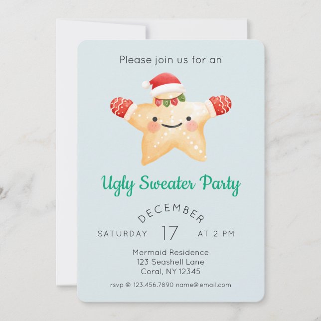 Starfish Santa Ugly Christmas Sweater Party Invitation (Front)