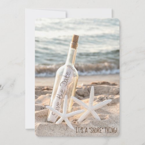 Starfish Save The Date message in a bottle