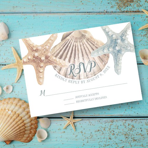 Starfish Sea Blue Nautical Beach Wedding RSVP Card