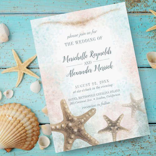 Starfish Sea Blue Nautical Wedding Invitation