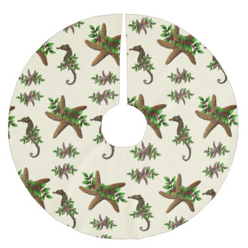 Starfish Sea Horses Pattern Christmas Brushed Polyester Tree Skirt