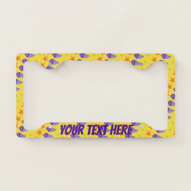 Starfish Sea Shells Beach Ocean Vacation Yellow License Plate Frame (Front)