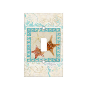 Starfish Sea Shells Ocean Greek Key Pattern Beach Light Switch Cover