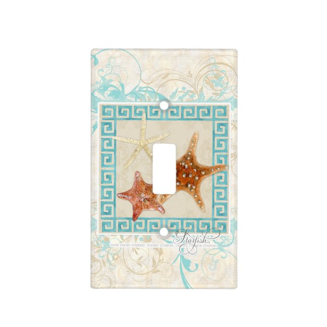 Starfish Sea Shells Ocean Greek Key Pattern Beach Light Switch Cover (Front)