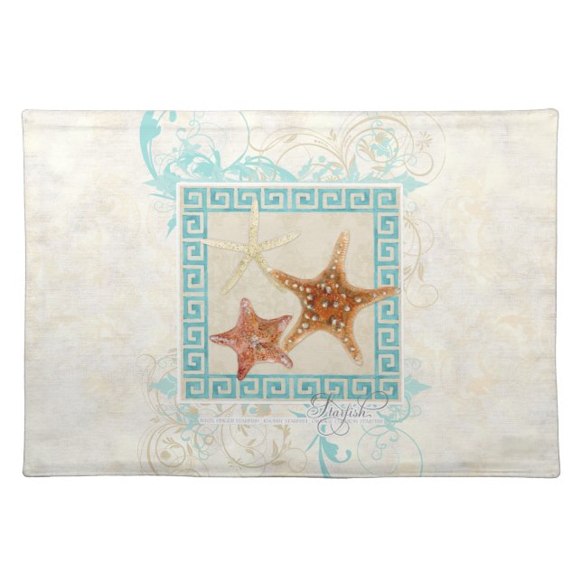 Starfish Sea Shells Ocean Greek Key Pattern Beach Placemat (Front)