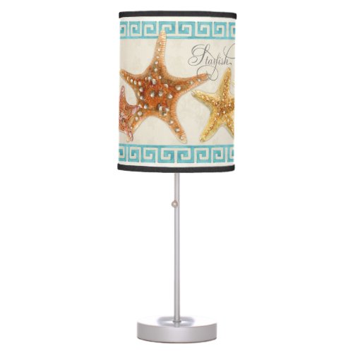 Starfish Sea Shells Ocean Greek Key Pattern Beach Table Lamp