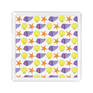 Starfish Sea Shells Seashore Beach House Vacation Acrylic Tray