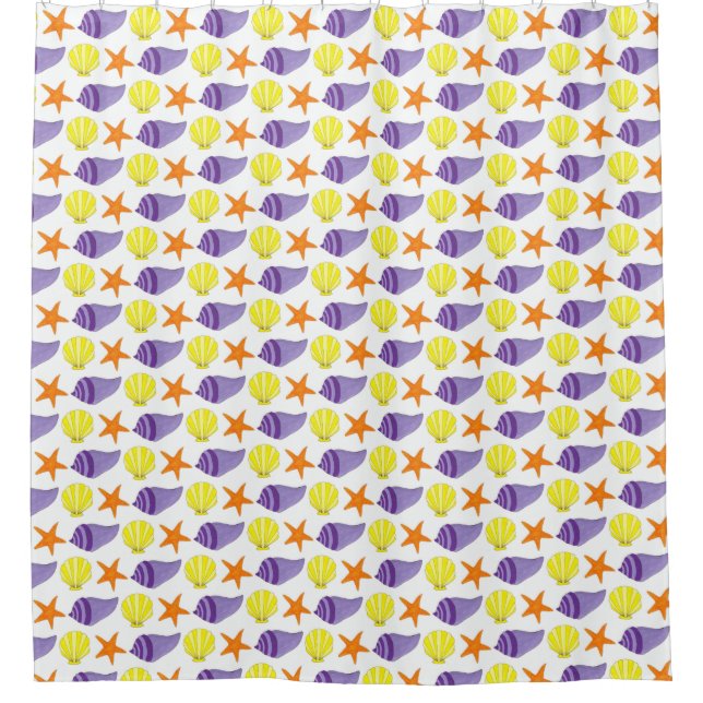 Starfish Sea Shells Seashore Beach House Vacation Shower Curtain (Front)