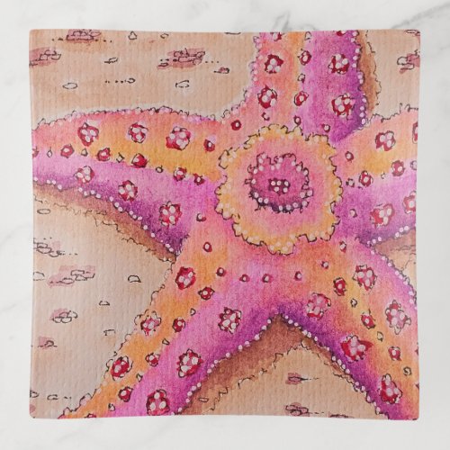 Starfish, sea star creature on sand, pretty animal trinket tray
