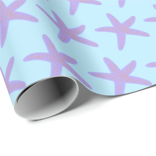 Starfish Sea Stars Ocean Pattern BLue Purple Gift Wrapping Paper