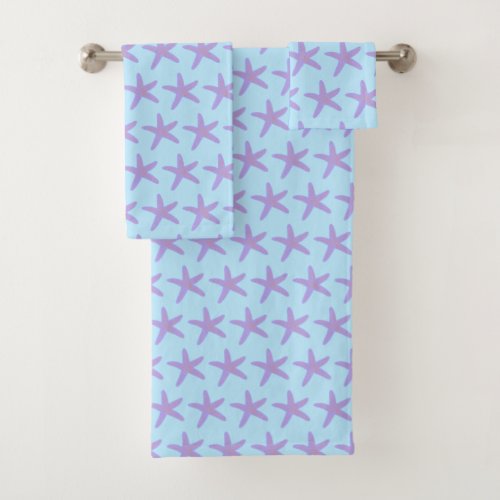 Starfish Sea Stars Ocean Pattern Purple Blue Bath Towel Set