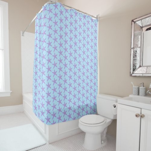 Starfish Sea Stars Ocean Seashell Pattern Blue  Shower Curtain