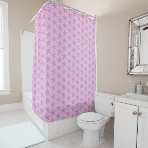 Starfish Sea Stars Ocean Seashell Pattern Pink Shower Curtain