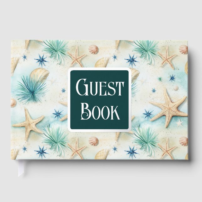 Starfish sea urchins pastel beach nautical foil guest book  (Front)
