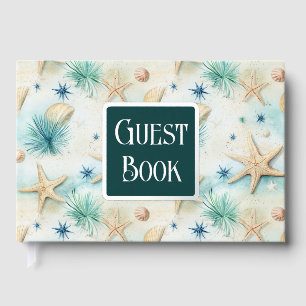 Starfish sea urchins pastel beach nautical foil guest book 