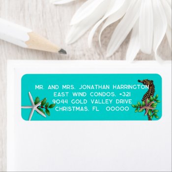 Starfish Seahorse Christmas Return Address Labels by holiday_store at Zazzle