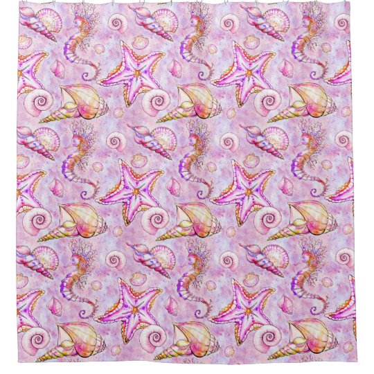 Starfish Seahorse Seashells Beach Lavender Pink Shower Curtain