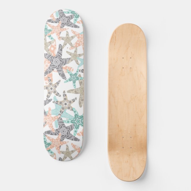Starfish Seamless Pattern Skateboard Deck (Front)