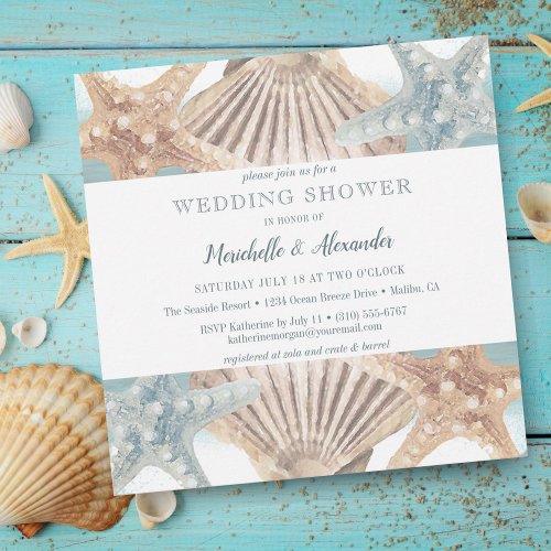 Starfish Seashell Beach Couples Wedding Shower Invitation
