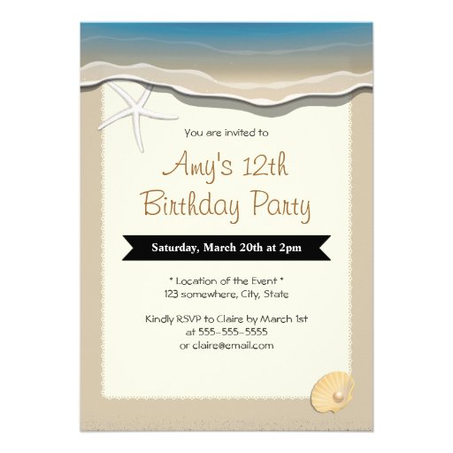 Starfish & Seashell Beach Theme Birthday Invites 5