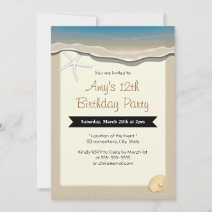 Starfish & Seashell Beach Theme Birthday Invites