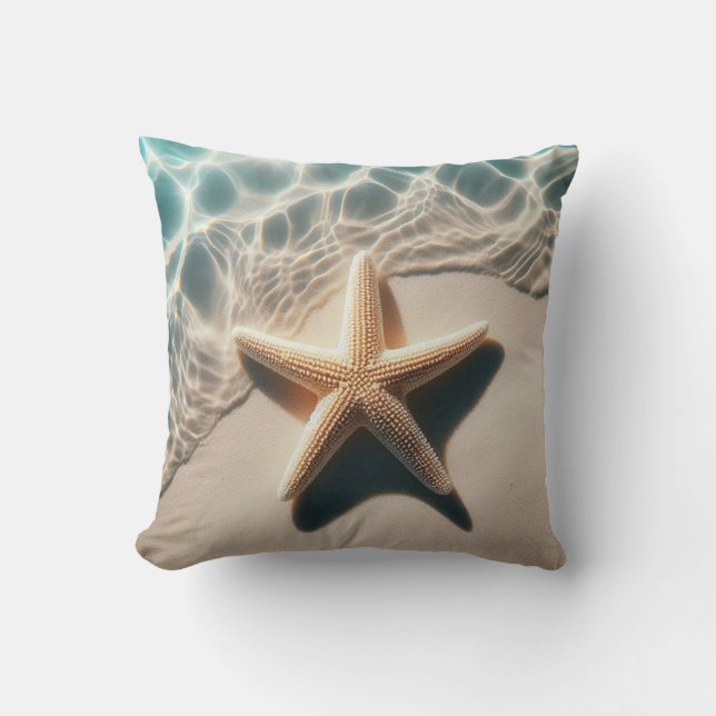 Starfish Seashell Beige Tropical Beach Ocean Throw Pillow (Front)