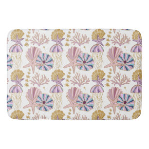 Starfish Seashell Blue Purple Pink Ocean Nautical Bath Mat