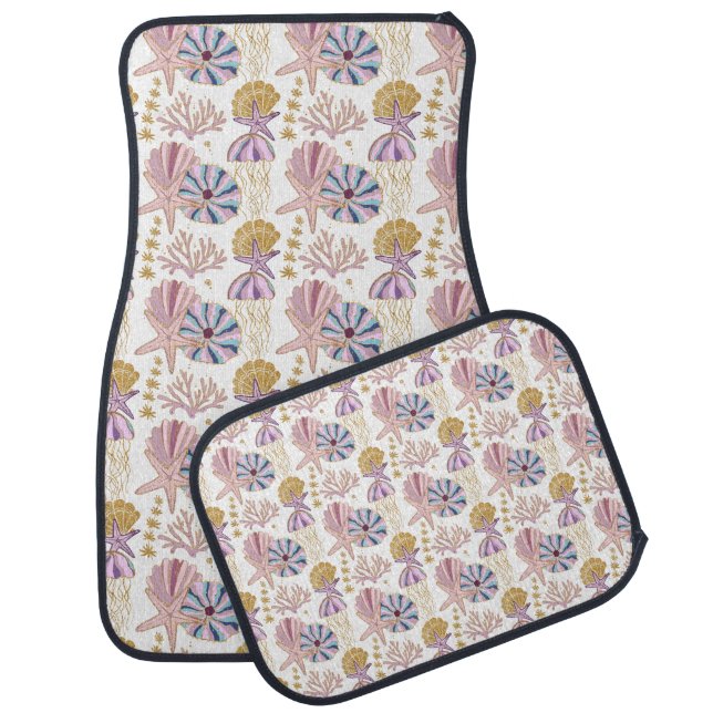 Starfish Seashell Blue Purple Pink Ocean Nautical Car Floor Mat (Set)