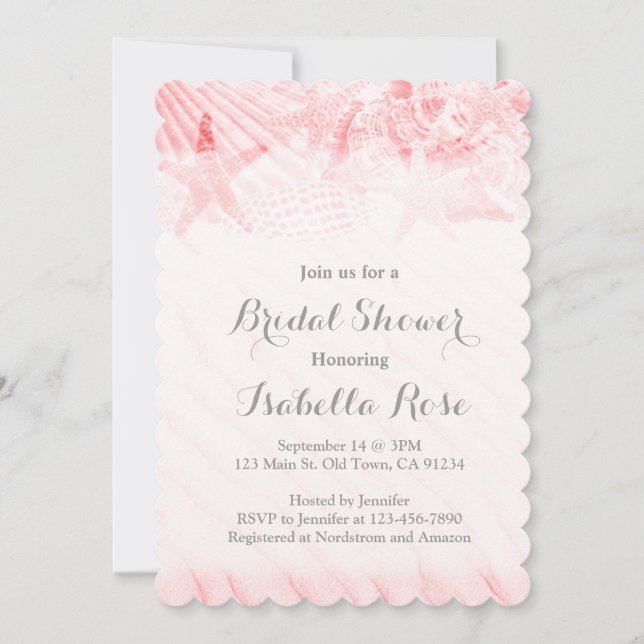 Starfish seashell custom bridal shower invitations (Front)