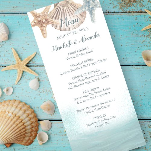 Starfish Seashell Nautical Ocean Wave Wedding Menu