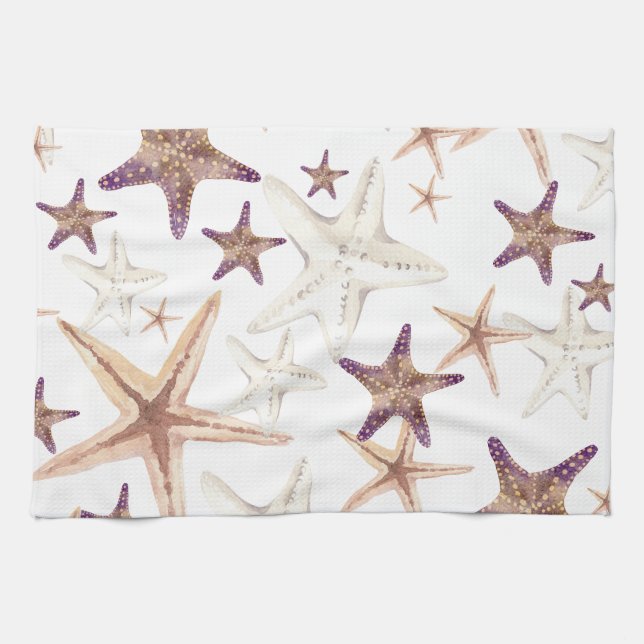 Starfish Seashell Pattern Beige  Kitchen Towel (Horizontal)