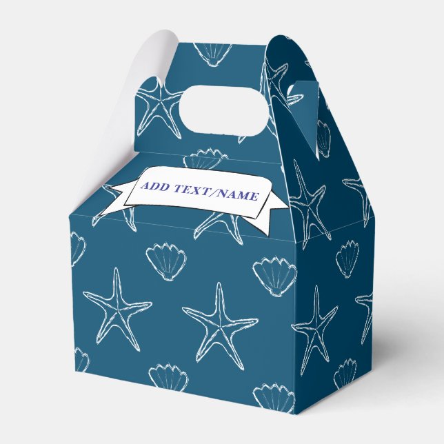 Starfish Seashell Pattern On Ocean Blue Custom Favor Boxes (Front Side)
