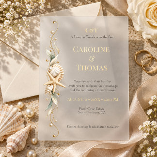 Starfish Seashell Seaside Coastal Wedding Acrylic Invitations