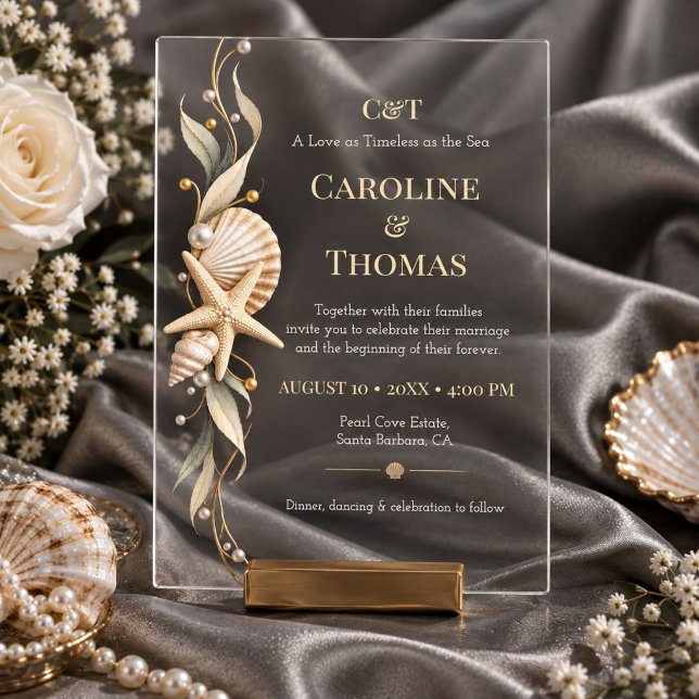 Starfish Seashell Seaside Coastal Wedding Acrylic Invitations (Creator Uploaded)