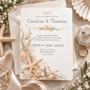 Starfish Seashell Seaside Coastal Wedding Invitation