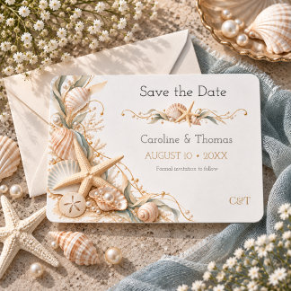Starfish Seashell Seaside Coastal Wedding Save The Date