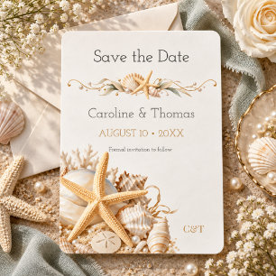 Starfish Seashell Seaside Coastal Wedding Save The Date