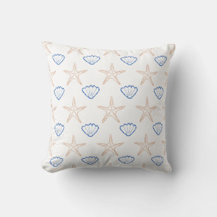 Starfish Seashell Sketch Pattern Decorative Throw Pillow