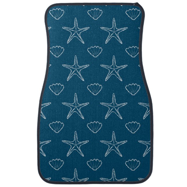 Starfish Seashell Sketch Pattern On Ocean Blue Car Floor Mat (Front)