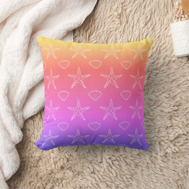 Starfish Seashell Sketch Pattern On Pastel Colors Throw Pillow (Blanket)