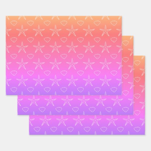 Starfish Seashell Sketch Pattern On Pastel Colors Wrapping Paper Sheets